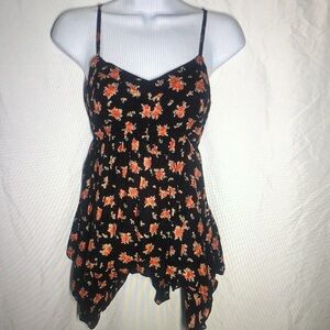 Floral Black and Orange Women's Top